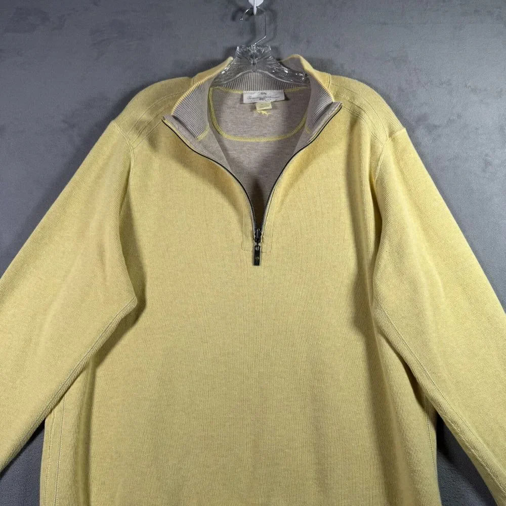 Tommy Bahama Sweater Mens Size M Yellow Beige 1/4 Zip Reversible Pullover Preppy